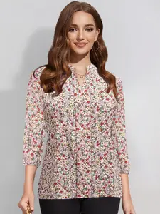 TOOCHKI Floral Printed Mandarin Collar Cotton Top