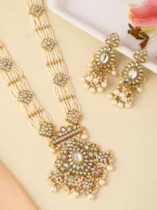 Designbox Gold-Plated Beads & Stones Studded Layered Necklace Set