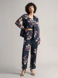ZACCAI Floral Printed Shoulder Straps Top With Trousers & Blazers