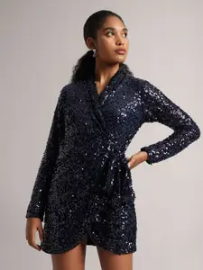 ZACCAI Sequin Embellished Wrap Mini Dress