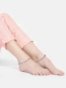 AITIHYA Set Of 2 Silver-Plated Oxidised Anklet