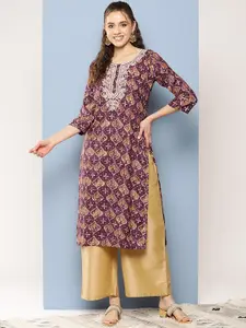 BAESD Ethnic Motifs Printed Embroidered Cotton Straight Kurta