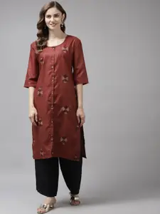 BAESD Women Quirky Embroidered Flared Sleeves Thread Work Kurta