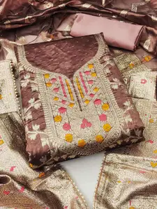 Peachmode Floral Woven Design Organza Unstitched Dress Material