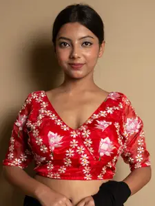 SARIKA Floral Embroidered Net Saree Blouse