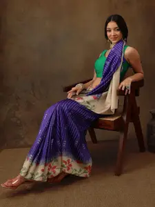 Silk Land Striped Zari Silk Blend Banarasi Saree  With Blouse Piece