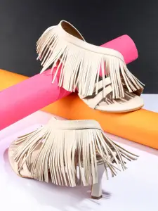 THE WHITE POLE Ethnic Stiletto Pumps with Tassels