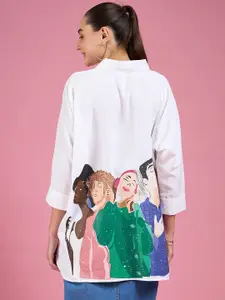 DressBerry Graphic Printed Concealed Button Placket Oversized Casual Shirt