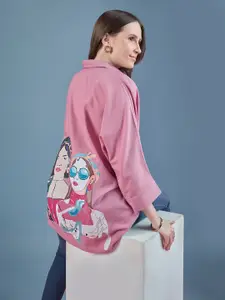 DressBerry Graphic Printed Concealed Button Placket Oversized Casual Shirt