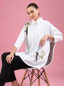 DressBerry Graphic Printed Concealed Button Placket Oversized Casual Shirt