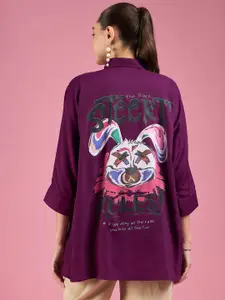 DressBerry Graphic Printed Concealed Button Placket Oversized Casual Shirt