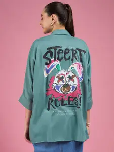 DressBerry  Graphic Printed Concealed Button Placket Oversized Casual Shirt