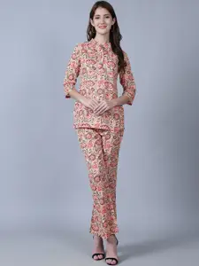 MARC LOUIS Floral Printed Pure Cotton Top With Trousers Co-Ords
