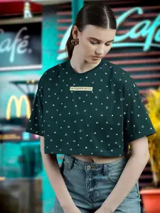 The Roadster Lifestyle Co Green Printed Pure Cotton Boxy-Fit T-Shirt