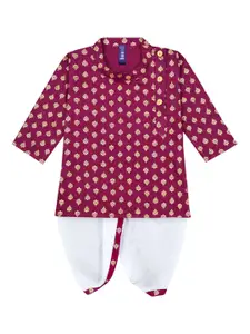 BAESD Boys Ethnic Motifs Printed Mandarin Collar Kurta With Dhoti Pants