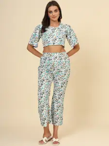 Modestouze Attires Printed Crop Top With Trousers Co-Ords