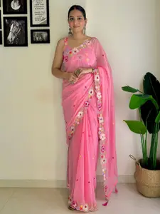 Anouk Floral Embroidered Pure Georgette Saree