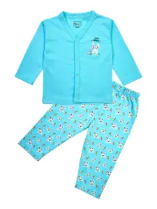 BAESD Boys V-Neck Printed Pure Cotton Shirt with Trousers
