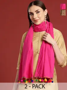 Anouk Pack Of 2 Brown & Pink Floral Printed Cotton Scarves