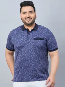 AUSTIVO Plus Size Abstract  Printed Polo Collar Pockets T-shirt