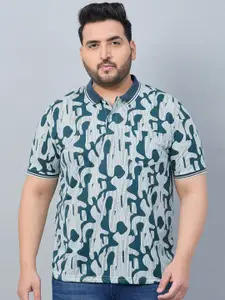 AUSTIVO Plus Size Abstract Printed Polo Collar Tropical Pockets T-shirt