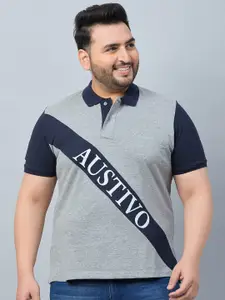 AUSTIVO Plus Size Colourblocked Polo Collar T-shirt