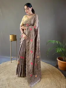 LeeliPeeri Designer Ethnic Motifs Embroidered Silk Blend Heavy Work Tussar Saree