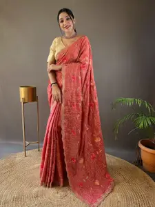 LeeliPeeri Designer Ethnic Motifs Embroidered Silk Blend Tussar Saree