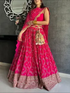 Rujave Embellished Thread Work Semi-Stitched Lehenga & Unstitched Blouse With Dupatta