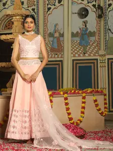 Rujave Embellished Mirror Work Semi-Stitched Lehenga & Unstitched Blouse With Dupatta