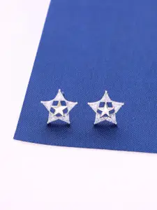 KAI JEWEL 92.5 Sterling Silver Rhodium-Plated Cubic Zirconia Studded Studs Earrings