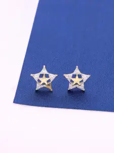 KAI JEWEL Rhodium-Plated 92.5 Sterling Silver Star Shaped Studs Earrings
