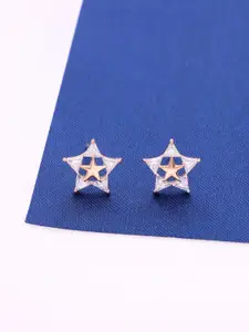 KAI JEWEL Rhodium-Plated 92.5 Sterling Silver Star Shaped Studs Earrings
