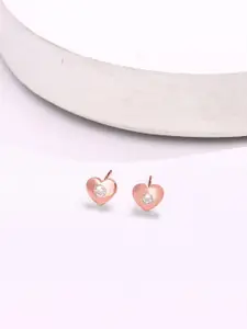 KAI JEWEL Rhodium-Plated 92.5 Sterling Silver Heart Shaped Studs Earrings