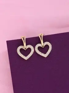 KAI JEWEL 925 Sterling Silver Cubic Zirconia Studded Heart Shaped Drop Earrings