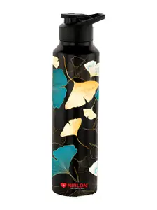NIRLON Black  Stainless Steel Floral Printed Water Bottle 1L