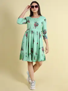 GRANTH FASHION Floral Printed Jacquard Fit & Flare Dress
