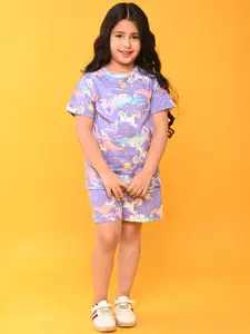 Anthrilo Girls Graphic Printed Round Neck Short Sleeves T-Shirt & Shorts