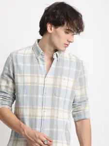 THE BEAR HOUSE Slim Fit Tartan Checked Button-Down Collar Long Sleeves Cotton Casual Shirt