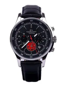 Jacques Lemans Men Printed Dial & Leather Bracelet Style Straps Analogue Chronograph Watch U-45HZZ