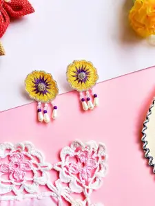 Sangria Yellow & Purple Beads Beaded Drop Earrings