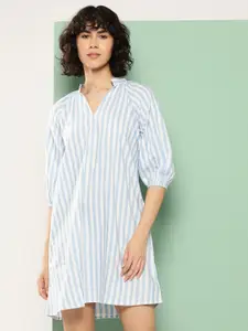 Chemistry Striped Puff Sleeve Cotton A-Line Dress