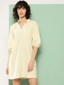 Chemistry Striped Puff Sleeve Cotton A-Line Dress