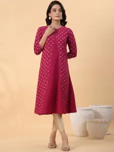 Janasya Ethnic Motifs Printed Gotta Patti A Line Crepe Kurta