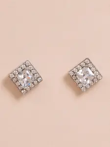 House of Pataudi 925 Sterling Silver Rhodium-Plated CZ-Studded Stud Earrings