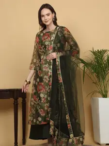 KALINI Floral Printed Round Neck A-Line Kurta With Dupatta