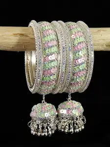 NMII Set Of 6 Zircon & Beads Latkan Bangles
