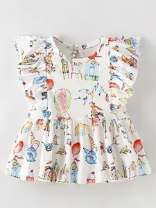 StyleCast White Round Neck Printed Cotton A Line Dress