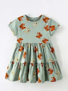 StyleCast Grey Round Neck Printed Cotton Fit and Flare Dress