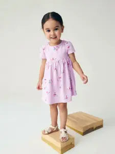 StyleCast Lavender Round Neck Printed Cotton Fit and Flare Dress